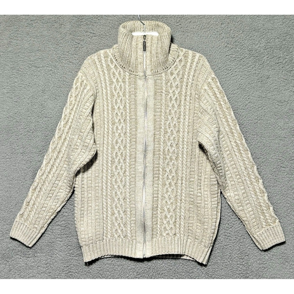 Montecarlo Sweaters Cable Knit Full Zip Cardigan Cream L Celtic Cotton Blend